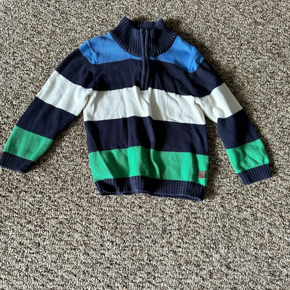 Janie and Jack 18-24 month  half zip sweater blue green and white stripes
